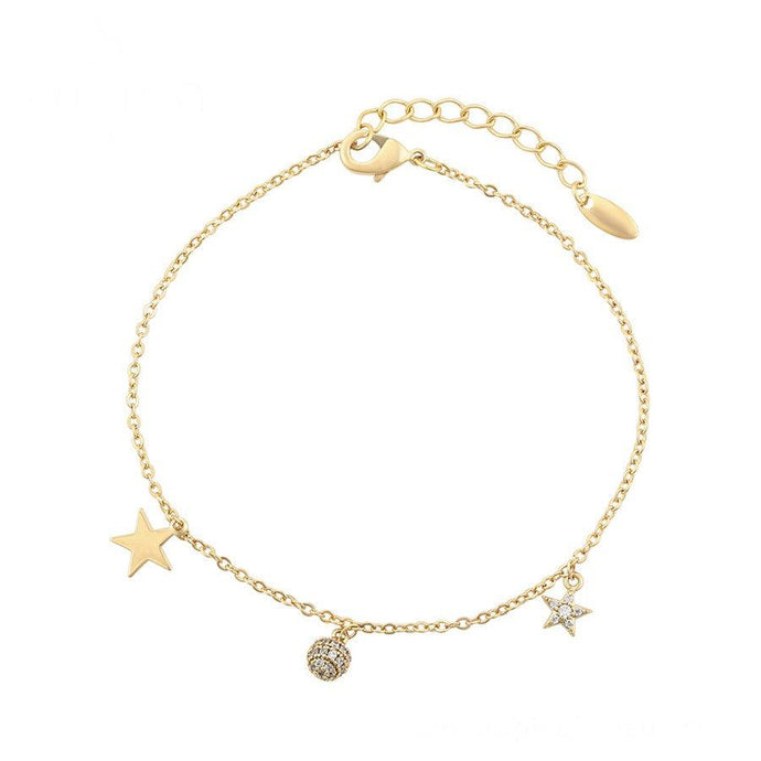 14 K Gold Plated stars bracelet with white zirconium - BIJUNET