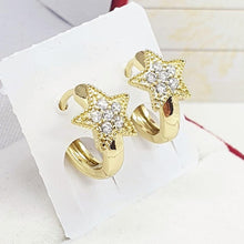 Load image into Gallery viewer, 14 K Gold Plated stars earrings with white zirconium - BIJUNET
