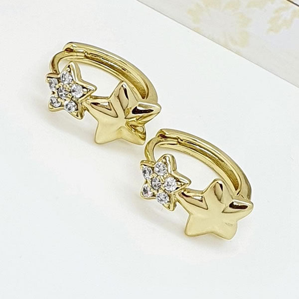 14 K Gold Plated stars earrings with white zirconium - BIJUNET