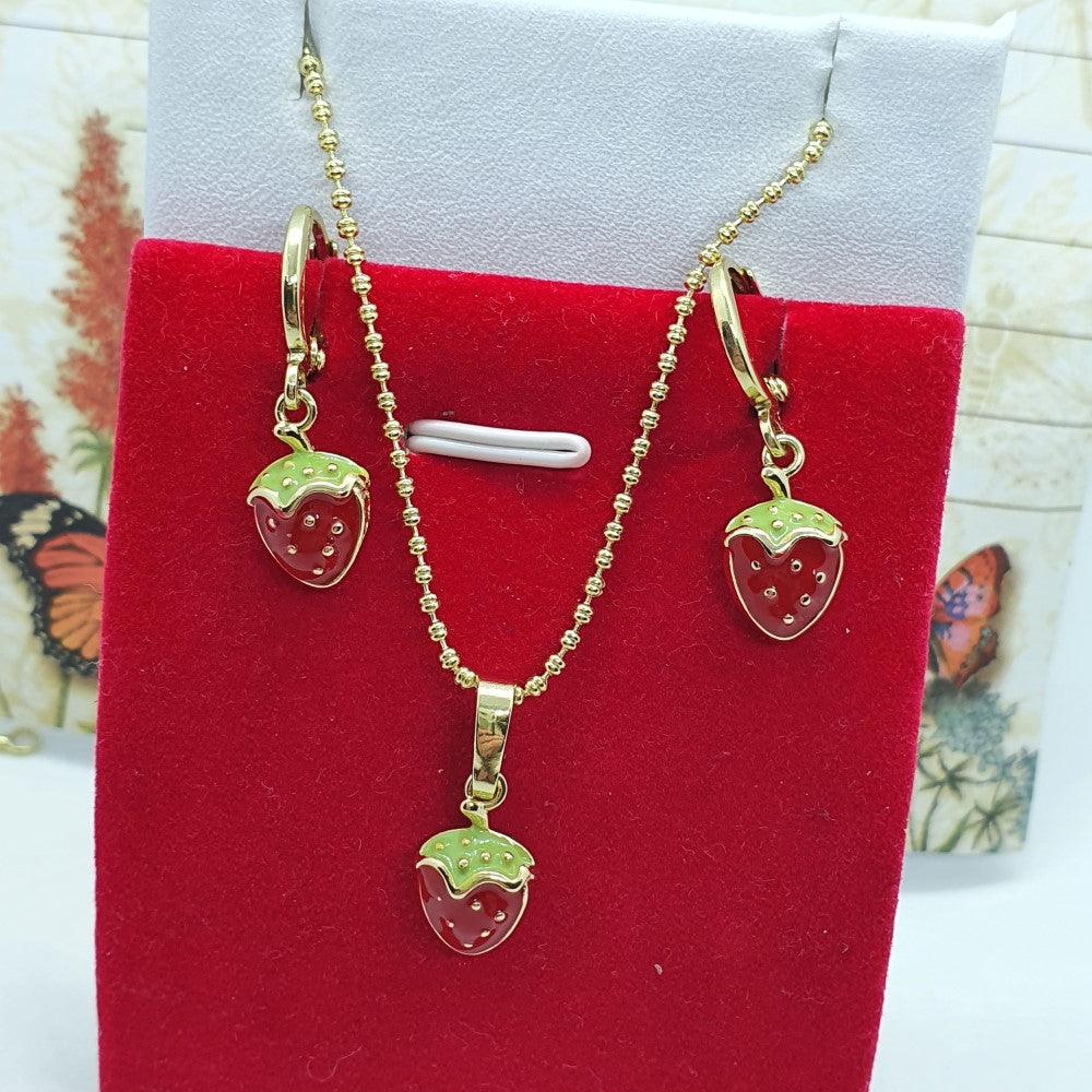 14 K Gold Plated strawberries pendant and earrings set - BIJUNET