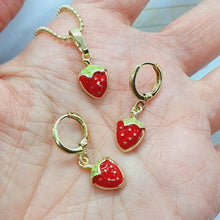 Load image into Gallery viewer, 14 K Gold Plated strawberries pendant and earrings set - BIJUNET
