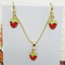 Load image into Gallery viewer, 14 K Gold Plated strawberries pendant and earrings set - BIJUNET
