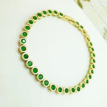 Charger l&#39;image dans la galerie, 14 K Gold Plated tennis bracelet with green zirconium - BIJUNET
