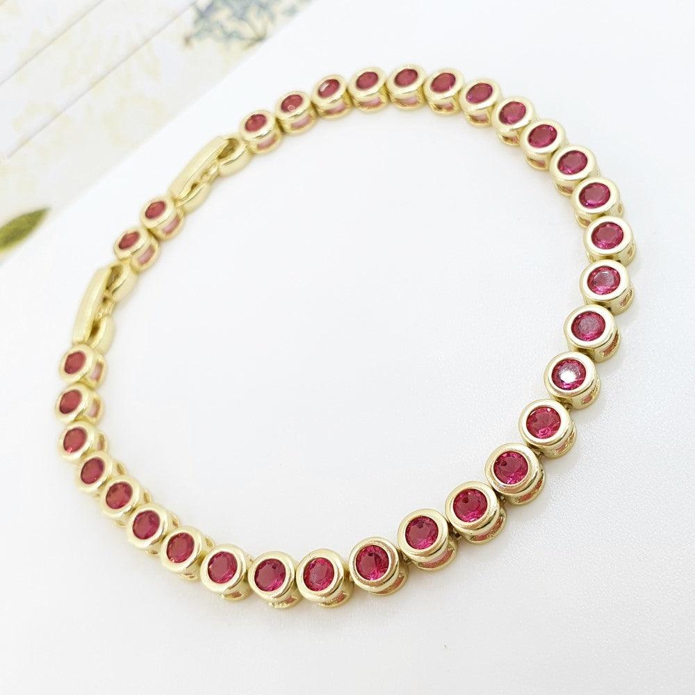 14 K Gold Plated tennis bracelet with pink zirconium - BIJUNET