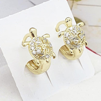 14 K Gold Plated tortoise earrings with white zirconium - BIJUNET