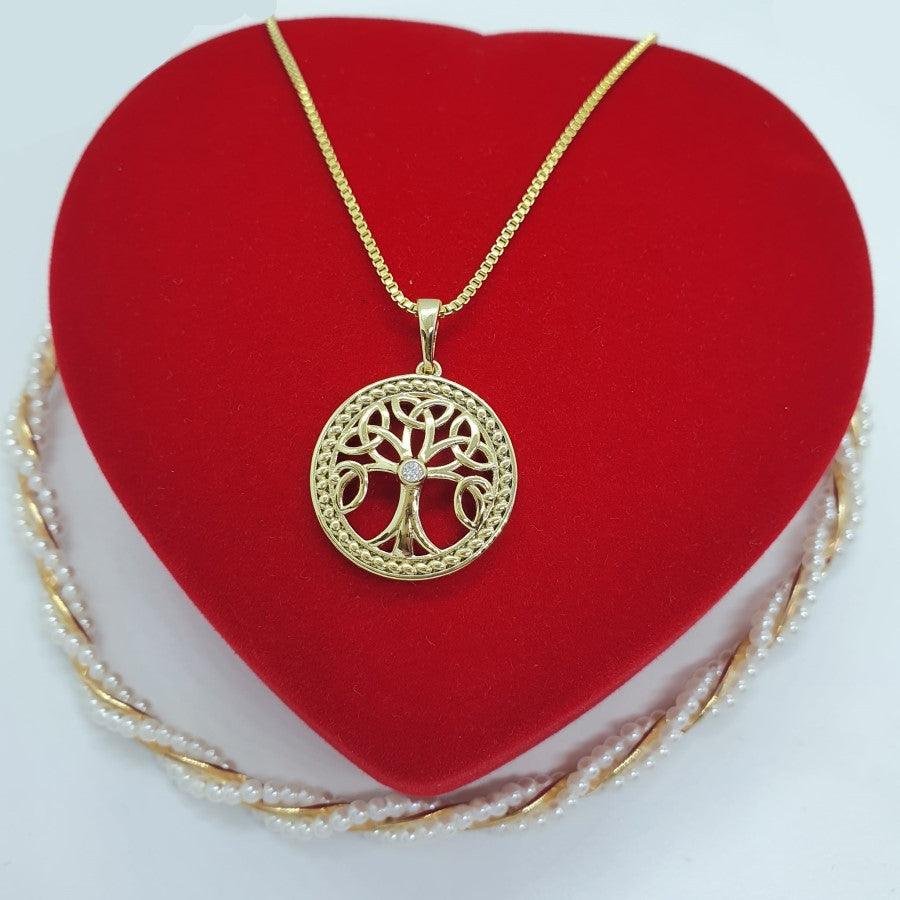 14 K Gold Plated Tree of Life pendant with white zirconium - BIJUNET