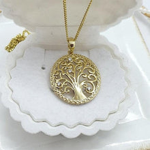 Charger l&#39;image dans la galerie, 14 K Gold Plated Tree of Life pendant with white zirconium - BIJUNET
