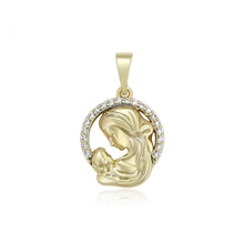 Load image into Gallery viewer, 14 K Gold Plated Virgin Mary and Jesus pendant with white zirconium - BIJUNET
