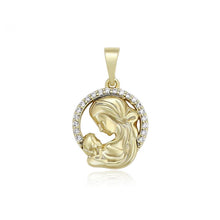 Charger l&#39;image dans la galerie, 14 K Gold Plated Virgin Mary and Jesus pendant with white zirconium - BIJUNET
