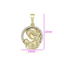 Load image into Gallery viewer, 14 K Gold Plated Virgin Mary and Jesus pendant with white zirconium - BIJUNET
