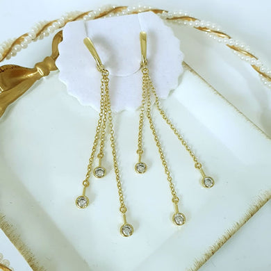 14 K Gold Plated waterfall drop earrings with white zirconia