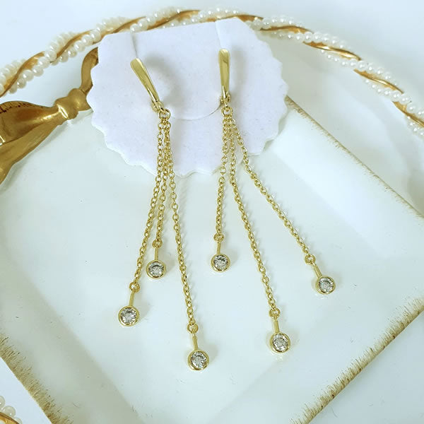 14 K Gold Plated waterfall drop earrings with white zirconia