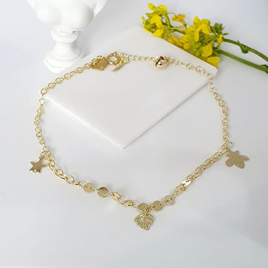 14K Gold Plated Anklet Leaf