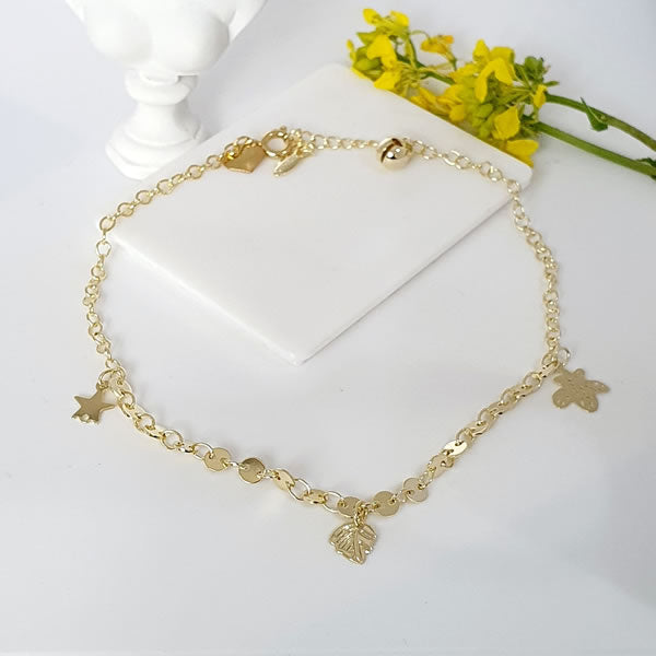 14K Gold Plated Anklet Leaf