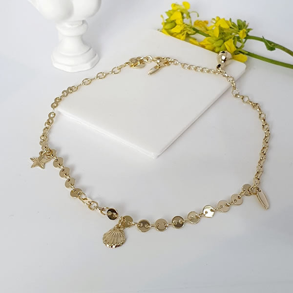 14K Gold Plated Anklet Star Seashell