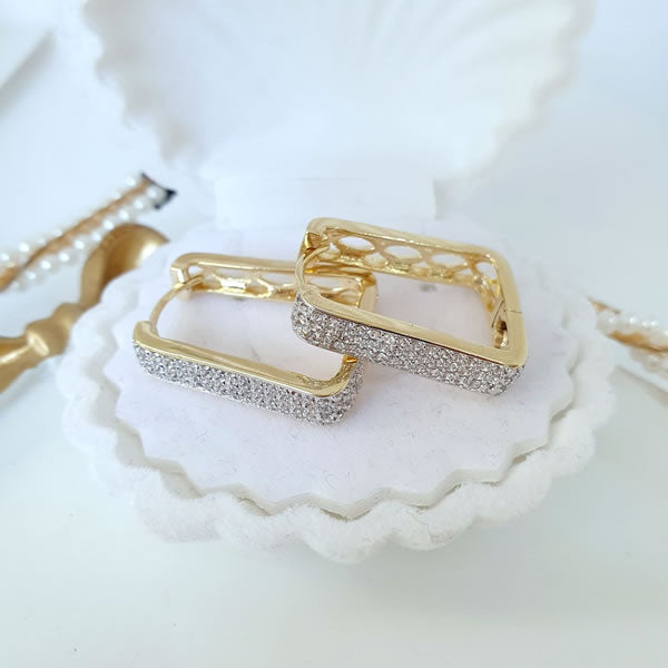 14 K Gold Plated earrings with white zirconium - BIJUNET