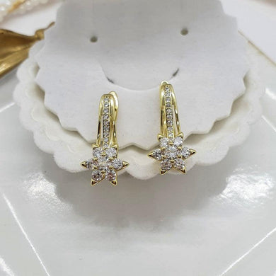 14K Gold Plated flower earrings with white zirconium - BIJUNET