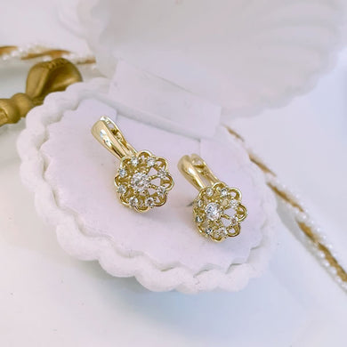 14 K Gold Plated flower earrings with white zirconium - BIJUNET