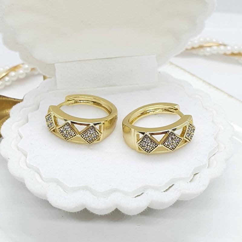14K Gold Plated  hoops earrings with white zirconium - BIJUNET
