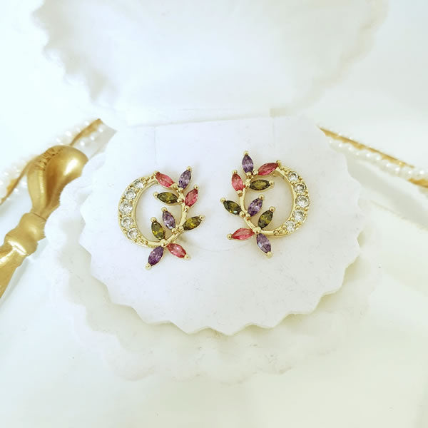 14 K  Gold Plated flower earrings with coloured zirconia