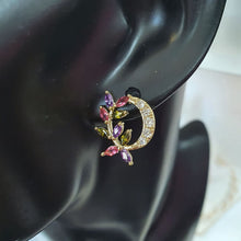 Load image into Gallery viewer, 14 K  Gold Plated flower earrings with coloured zirconia
