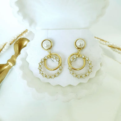 14 K  Gold Plated pearl earrings with white zirconium