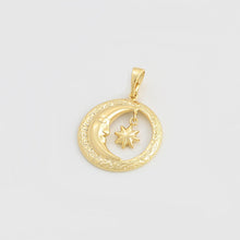 Cargar imagen en el visor de la galería, 14 K Gold Plated moon and star pendant with white zirconia

