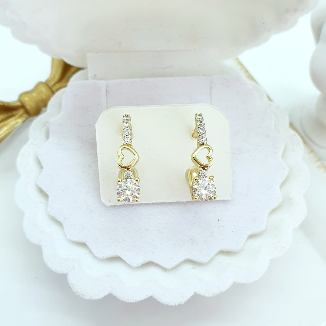 14 K Gold Plated heart earrings with white zirconia