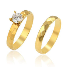 Charger l&#39;image dans la galerie, 24 K Gold Plated double ring with white zirconium - BIJUNET

