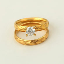 Charger l&#39;image dans la galerie, 24 K Gold Plated double ring with white zirconium - BIJUNET

