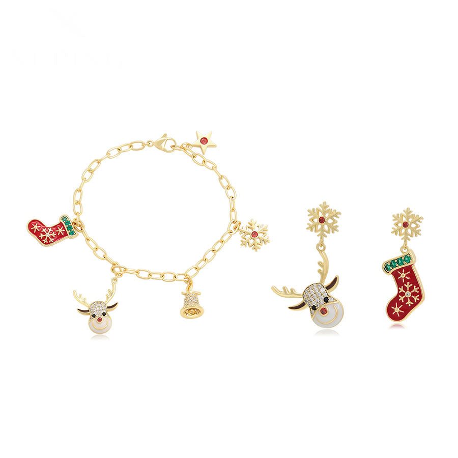 14 K Gold Plated Christmas bracelet and earrings set with white zirconia