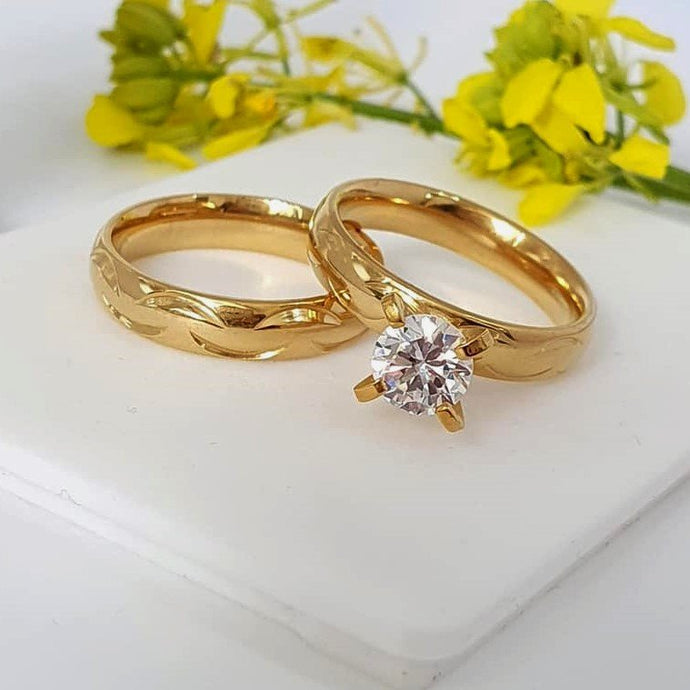 24 K Gold Plated double ring with white zirconium - BIJUNET