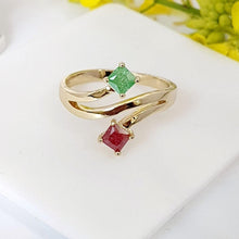 Charger l&#39;image dans la galerie, 14 K Gold Plated ring with red and green zirconium - BIJUNET
