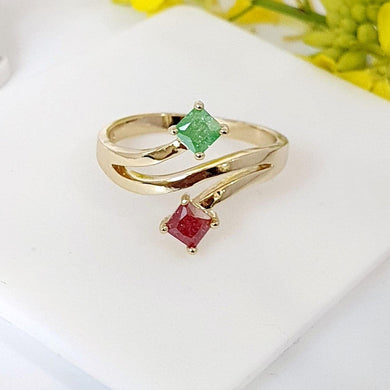 14 K Gold Plated ring with red and green zirconium - BIJUNET