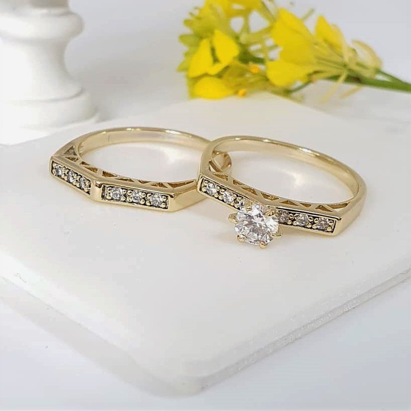 14 K Gold Plated double ring with white zirconium - BIJUNET