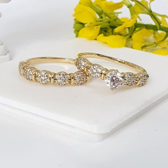 14 K Gold Plated double ring with white zirconium - BIJUNET
