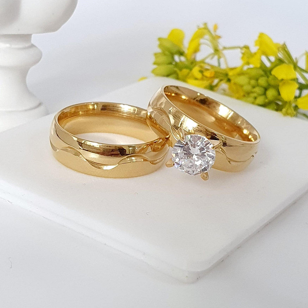 24 K Gold Plated double ring with white zirconium - BIJUNET