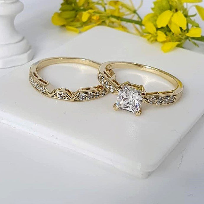 14 K Gold Plated double ring with white zirconium - BIJUNET