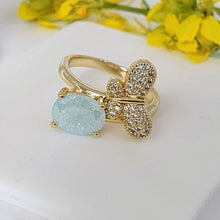 Charger l&#39;image dans la galerie, 14 K Gold Plated butterfly ring with turquoise zirconium - BIJUNET
