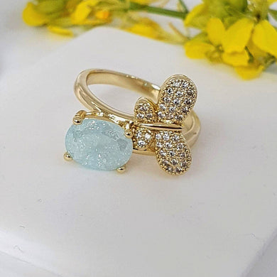 14 K Gold Plated butterfly ring with turquoise zirconium - BIJUNET