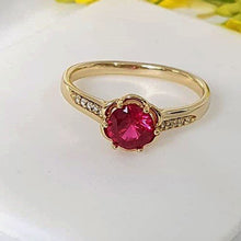 Charger l&#39;image dans la galerie, 14 K Gold Plated ring with red zirconium - BIJUNET
