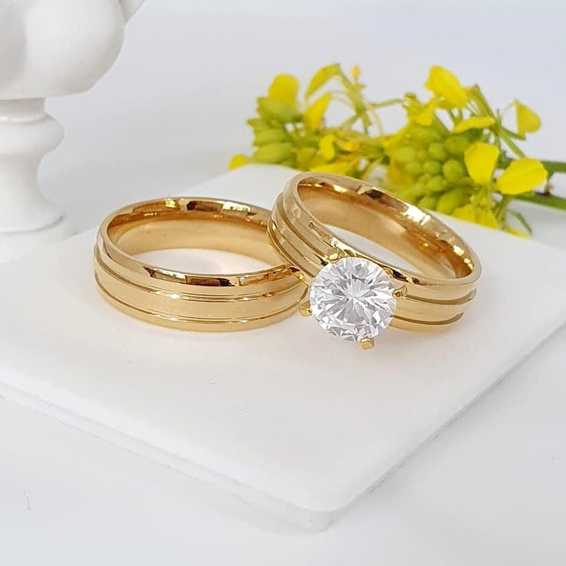 24 K Gold Plated double ring with white zirconium - BIJUNET