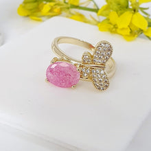 Load image into Gallery viewer, 14 K Gold Plated butterfly ring with pink zirconium - BIJUNET
