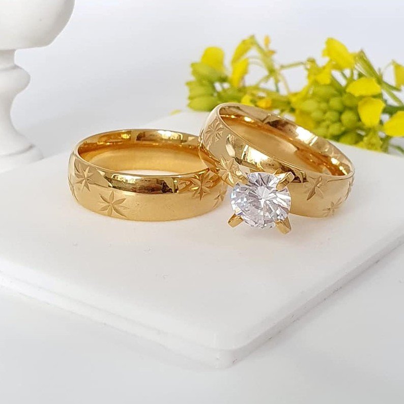 24 K Gold Plated double ring with white zirconium - BIJUNET