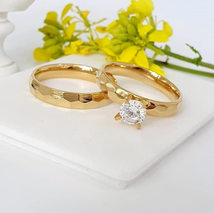 24 K Gold Plated double ring with white zirconium - BIJUNET