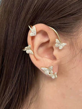 Load image into Gallery viewer, 14 K  Gold Plated climbing butterfly earrings with white zirconia (right ear)
