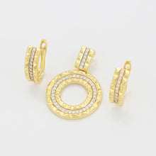 Load image into Gallery viewer, 14 K Gold Plated geometric pendant and earrings set with white zirconia
