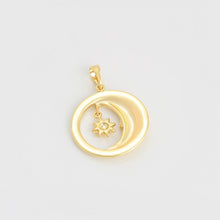 Cargar imagen en el visor de la galería, 14 K Gold Plated moon and star pendant with white zirconia
