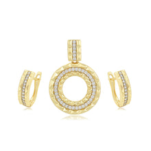 Load image into Gallery viewer, 14 K Gold Plated geometric pendant and earrings set with white zirconia
