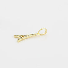 Cargar imagen en el visor de la galería, 14 K Gold Plated Eiffel Tower pendant and earrings set with white zirconia
